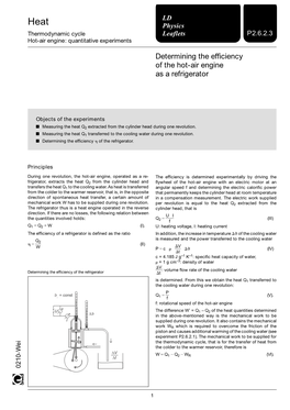 Determining the Efficiency of the Hot-Air Engine As a Refrigerator