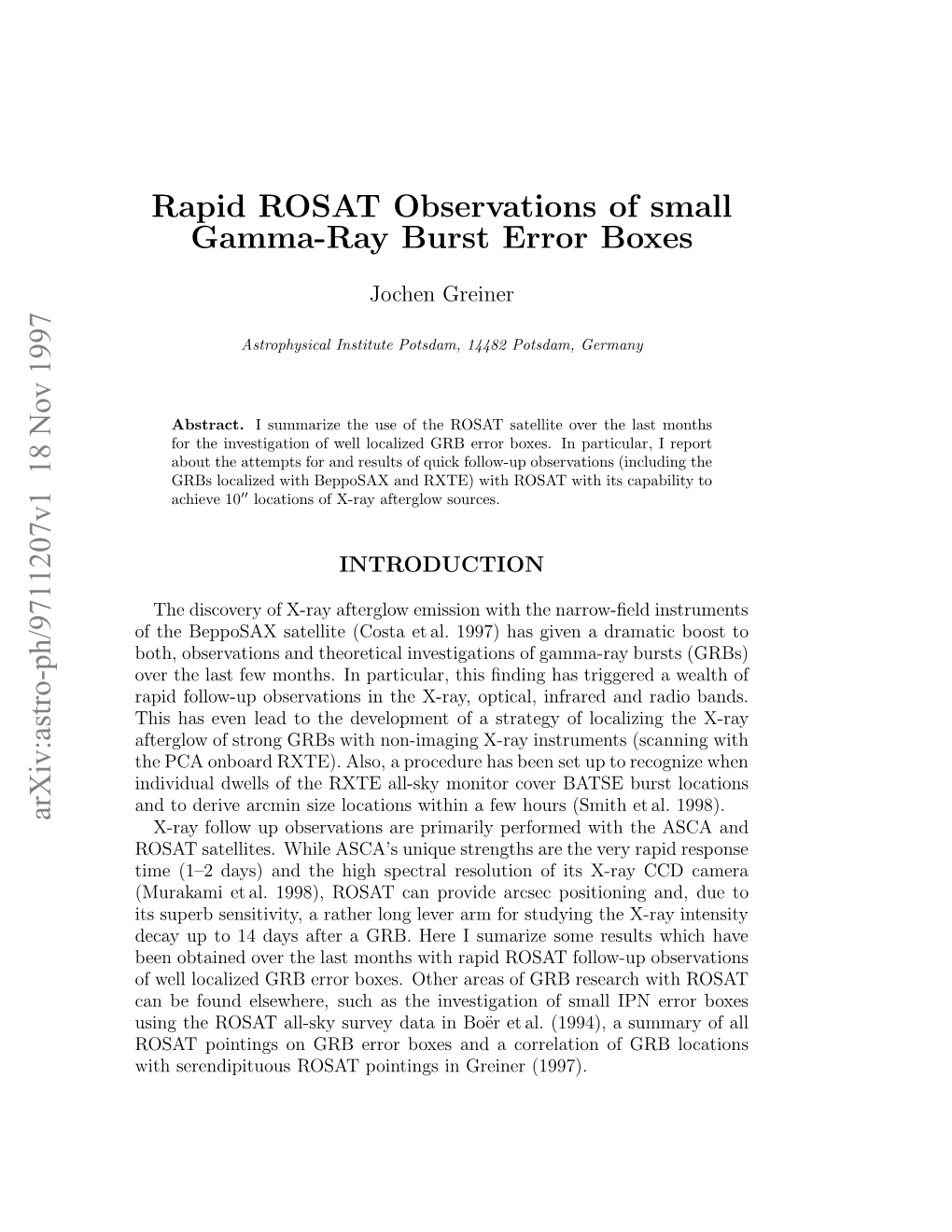Rapid ROSAT Observations of Small Gamma-Ray Burst Error Boxes