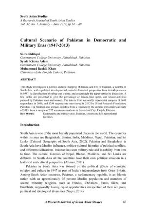Cultural Scenario of Pakistan in Democratic and Military Eras (1947-2013)