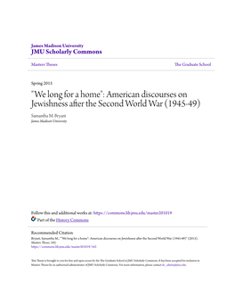 American Discourses on Jewishness After the Second World War (1945-49) Samantha M