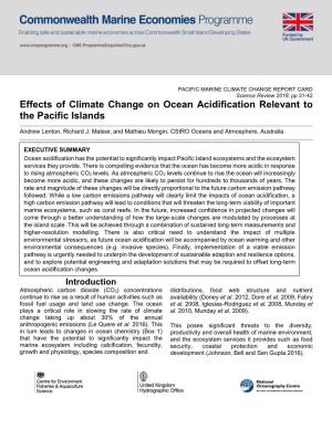 Effects of Climate Change on Ocean Acidification Relevant to the Pacific Islands