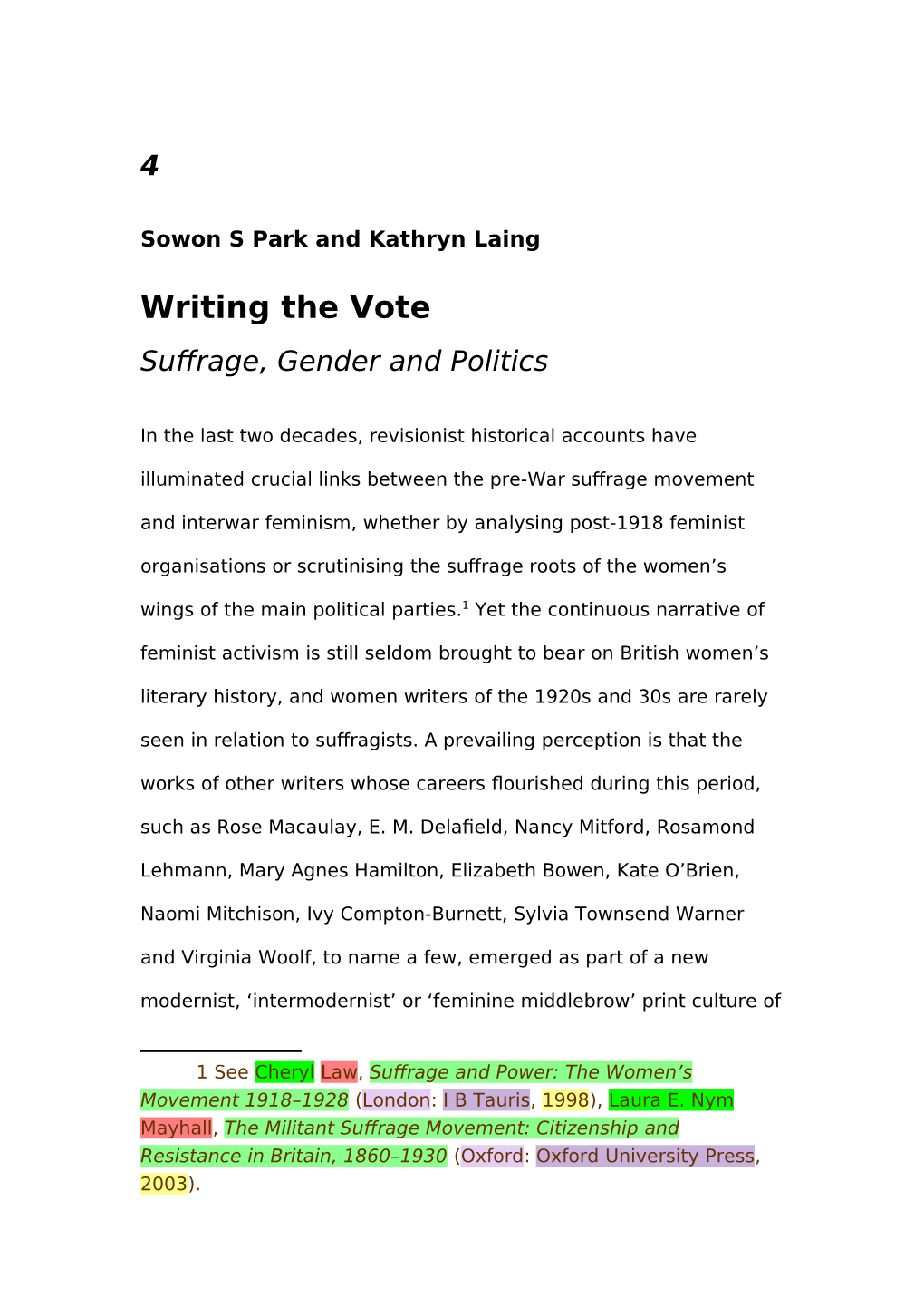 Writing the Vote Suffrage, Gender and Politics