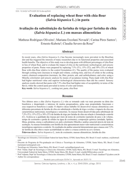 Evaluation of Replacing Wheat Flour with Chia Flour (Salvia Hispanica L.) in Pasta