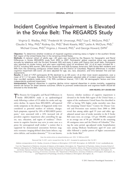 Incident Cognitive Impairment Is Elevated in the Stroke Belt: the REGARDS Study