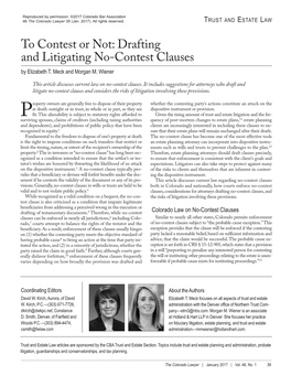 To Contest Or Not: Drafting and Litigating No-Contest Clauses by Elizabeth T