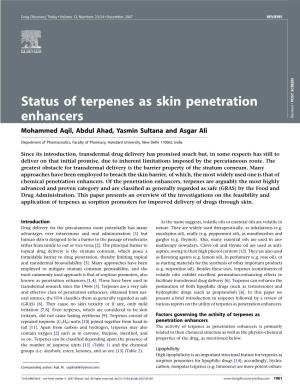Status of Terpenes As Skin Penetration Enhancers