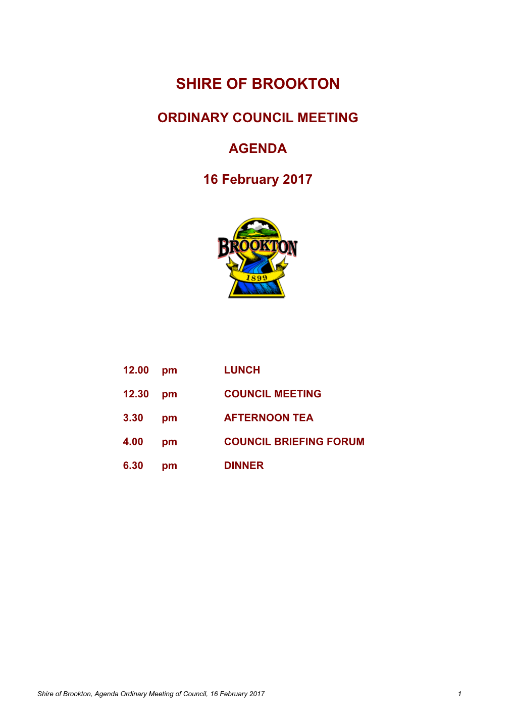 ORDINARY COUNCIL MEETING AGENDA 16 February 2017