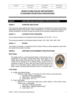 Buena Park Police Department Standard Operating Procedures