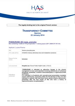 TRANSPARENCY COMMITTEE Opinion 22 January 2014