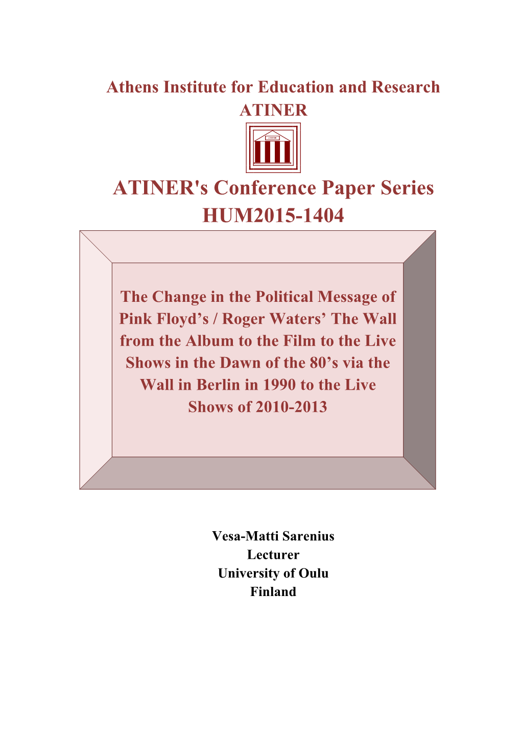 ATINER's Conference Paper Series HUM2015-1404