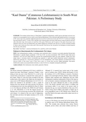 (Cutaneous Leishmaniasis) in South-West Pakistan: a Preliminary Study