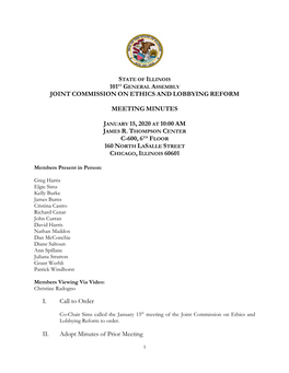 Joint Commission Minutes for January 15, 2020 Meeting