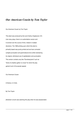 Our American Cousin by Tom Taylor&lt;/H1&gt;
