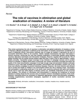 The Role of Vaccines in Elimination and Global Eradication of Measles: a Review of Literature