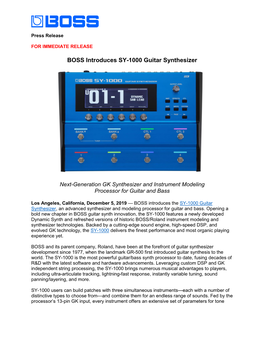 BOSS Introduces SY-1000 Guitar Synthesizer
