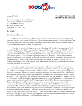 Hutson Letter Re SB 840 Jan 17 2018