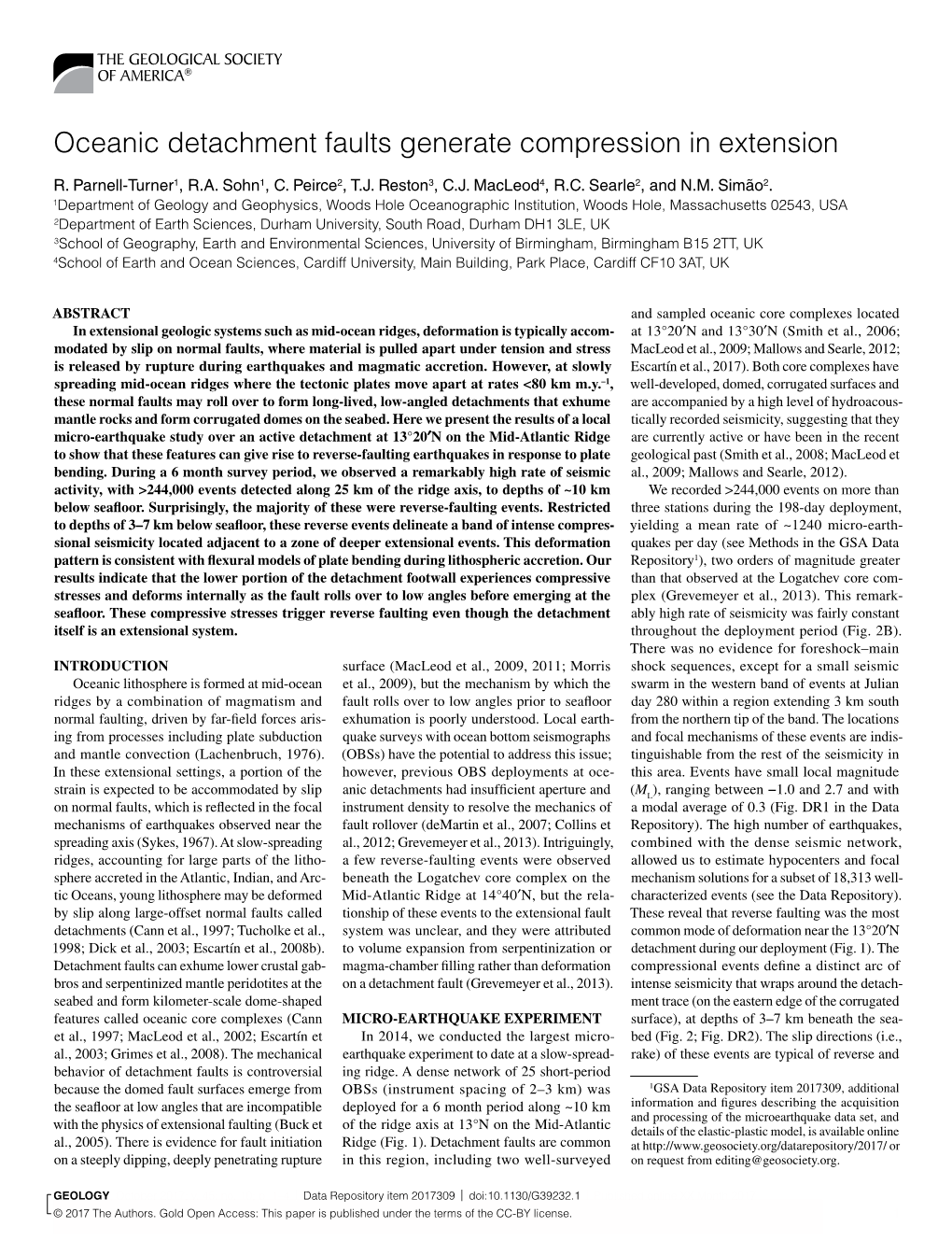 Oceanic Detachment Faults Generate Compression in Extension