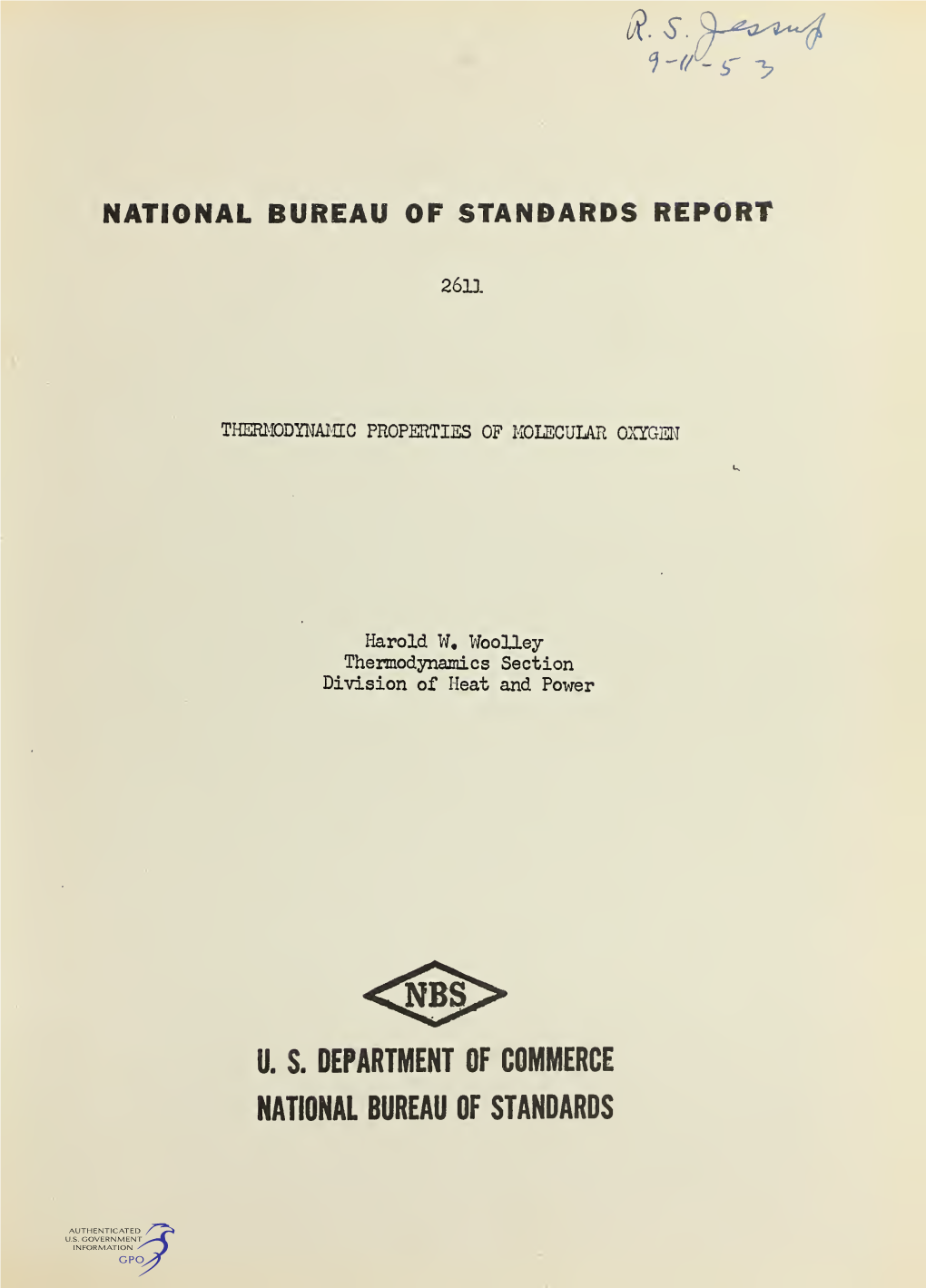 Thermodynamic Properties of Molecular Oxygen