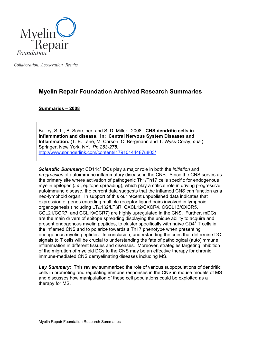 MRF Archive Compiled Research Summaries