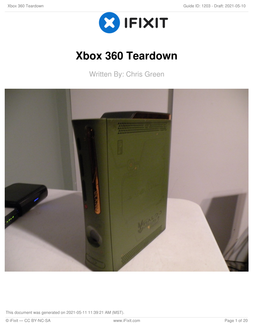 Xbox 360 Teardown Guide ID: 1203 - Draft: 2021-05-10