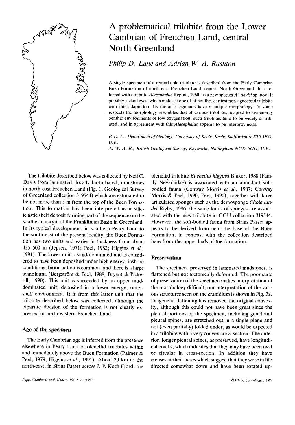 A Problematical Trilobite from the Lower Cambrian of Freuchen Land, Central North Greenland