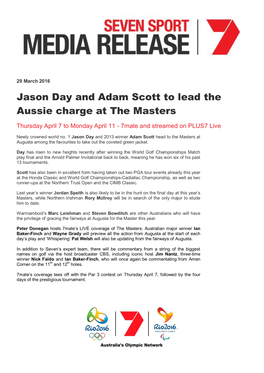 Jason Day and Adam Scott to Lead the Aussie Charge