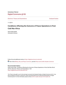 Conditions Affecting the Outcome of Peace Operations in Post-Cold War Africa" (2019)