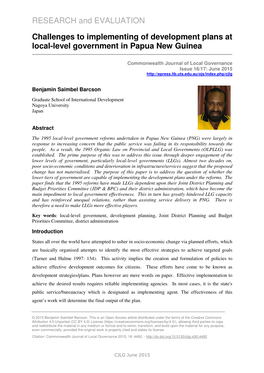 Challenges to Implementing of Development Plans at Local-Level Government in Papua New Guinea