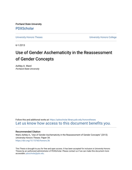 Use of Gender Aschematicity in the Reassessment of Gender Concepts