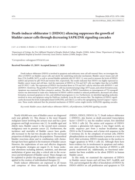 Death-Inducer Obliterator 1 (DIDO1) Silencing Suppresses the Growth of Bladder Cancer Cells Through Decreasing SAPK/JNK Signaling Cascades