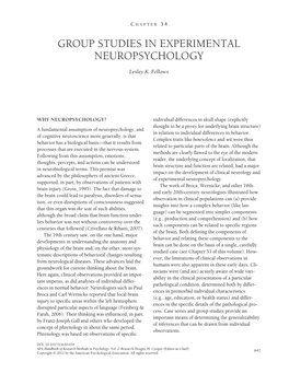 Group Studies in Experimental Neuropsychology