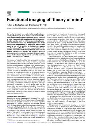 Functional Imaging of 'Theory of Mind'