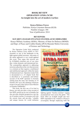 BOOK REVIEW OPERATION LINDA NCHI an Insight Into the Art of Modern Warfare