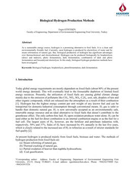 Biological Hydrogen Production Methods