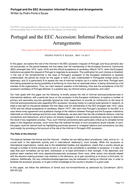 Informal Practices and Arrangements Written by Pedro Ponte E Sousa