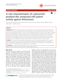 In Vitro Characterisation of a Pleconaril/Pirodavir-Like Compound with Potent Activity Against Rhinoviruses