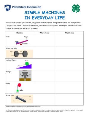 SIMPLE MACHINES in EVERYDAY LIFE Take a Look Around Your House, Neighborhood Or School