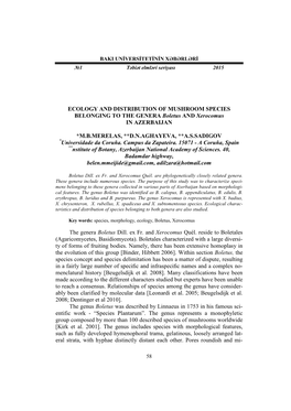 ECOLOGY and DISTRIBUTION of MUSHROOM SPECIES BELONGING to the GENERA Boletus and Xerocomus in AZERBAIJAN