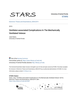 Ventilator-Associated Complications in the Mechanically Ventilated Veteran