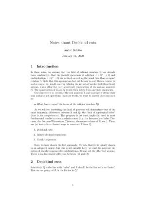 Notes About Dedekind Cuts