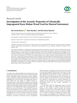 Research Article Investigation of the Acoustic Properties of Chemically Impregnated Kayu Malam Wood Used for Musical Instrument