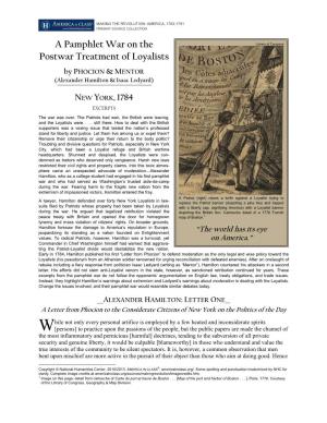 Alexander Hamilton & Isaac Ledyard, Pamphlet War on the Postwar
