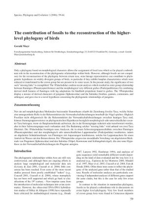 The Contribution of Fossils to the Reconstruction of the Higher- Level Phylogeny of Birds
