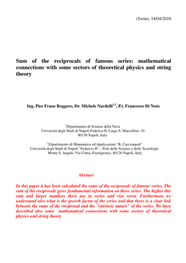 Sum of the Reciprocals of Famous Series: Mathematical Connections with Some Sectors of Theoretical Physics and String Theory