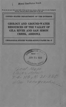 Geology and Ground-Water Gila River and San Simon
