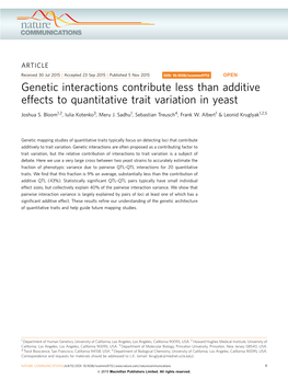 Genetic Interactions Contribute Less Than Additive Effects to Quantitative Trait Variation in Yeast