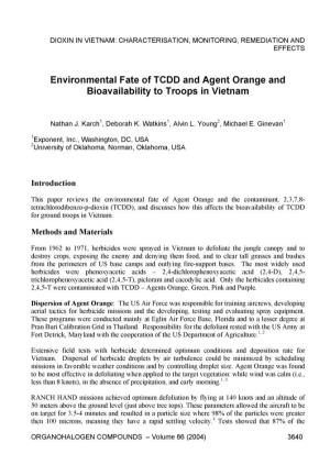 Environmental Fate of TCDD and Agent Orange and Bioavailability to Troops in Vietnam