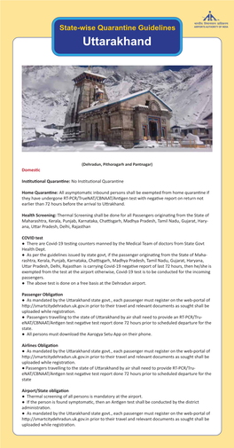 Uttarakhand State-Wise Quarantine Guidelines