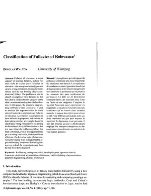 Classification of Fallacies of Relevance!