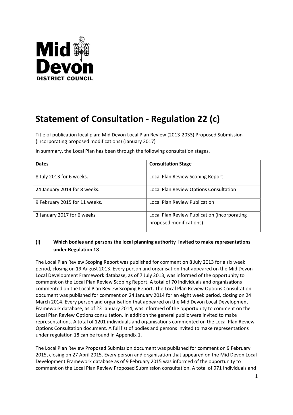 Statement of Consultation - Regulation 22 (C)